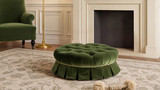 Roquefort 24.5" Round Tufted Performance Velvet Pet Bed with Box-Pleated Skirt, Olive Green