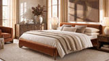 Alpine Puffy Modern Platform Bed, King, Burnt Orange