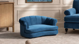 Halle 35.5" Rolled-Arm Dog Bed with Channel-Tufted Back, Medium, Satin Teal Blue