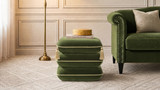 Arabella 19.5" Squared Upholstered Ottoman with Bullion Fringe, Olive Green