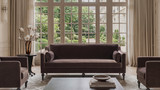 Josephine 84.5" Modern Sofa with Bench Seat & Bolster Pillows, Deep Brown