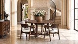 Hayes Mid-Century Reclaimed Pine Dining Arm Chair with Sculpted Wood Back, Soft Flax Light Beige Chenille