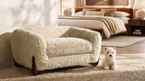 Alpine 36.5" Faux Fur Dog Sofa Bed, Medium, Cream Beige