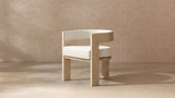 Wren 23" Reclaimed Pine Upholstered Dining Arm Chair with Curved Back, Light Natural & Soft Flax Light Beige Chenille