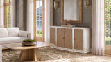 Amelie 74" Reclaimed Pine Herringbone 4-Door Sideboard, Antique White & Medium Brown