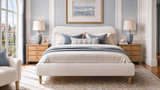 Roman Curved Headboard Upholstered Platform Bed, King, Stone Light Beige Chenille