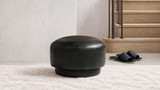 Fuji 15" Mushroom Faux Leather Footstool Ottoman, Vintage Black Brown