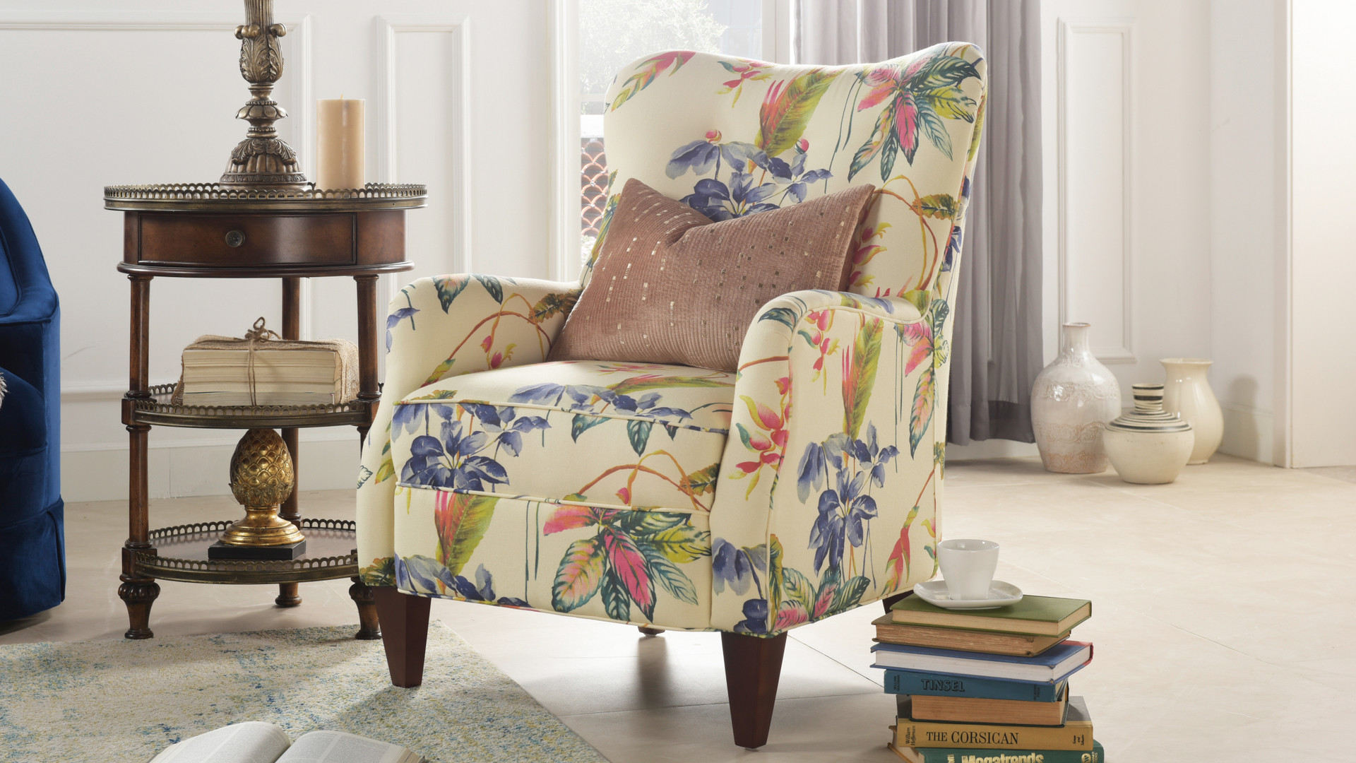 Paradise Upholstered Arm Chair, OffWhite/Floral Jennifer Taylor Home