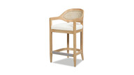 Americana Mid-Century Modern 26" Cane Back Counter Stool, Ivory White Bouclé 1