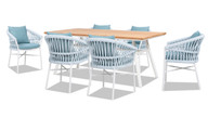 Maiden 7pc 6-Seater Teak & Aluminum Patio Dining Set, Sky Blue 1