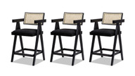 Milan 25.5" Modern Resin Webbing Back Bar Stool with Arms, Set of 3, Ebony Black Bouclé 1