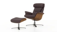 Jovan 31.5" Mid-Century Modern Genuine Leather Recliner Lounge Chair & Ottoman Set, Cacao Espresso Brown 1