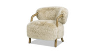 Becker 33" Rustic Oak Genuine Sheepskin Fur Upholstered Accent Arm Chair, Taupe Beige 1