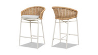 Santorini 28" Wicker Back Outdoor Bar Stool, Set of 2, Wheat Beige 1