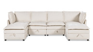 Sadie 124" Modular U-Shaped Sectional Sofa-in-a-Box with Storage, Sandstone Light Beige 1