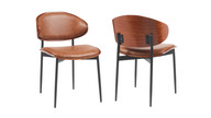 Kaelin Mid-Century Modern Dining Chairs with Bentwood Backrest, Set of 2, Vegan Leather Orange