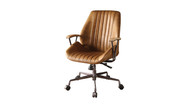 Cortona Top Grain Leather Office Chair with Wooden Armrests and Swivel Base, Coffee