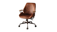 Cortona Top Grain Leather Office Chair with Wooden Armrests and Swivel Base, Cocoa