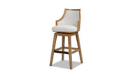 Bahama 30" Cane Rattan High-Back Swivel Bar Stool with Recessed Arms, Two-Tone Neutral Gray