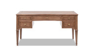 Dauphin Gold Accent 5-Drawer Wood Executive Desk, Brown Ash Wood & Veneer