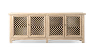 Arden 97" Extra Long 4-Door Reclaimed Pine Lattice Front Sideboard, Heritage Light Natural Brown