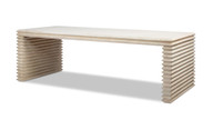 Veda 94" 8-Seat Reclaimed Pine Wood Stacked Geometric Waterfall Dining Table, Whitewashed Natural