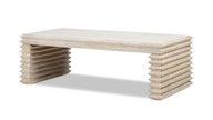 Veda 55" Reclaimed Pine Wood Stacked Geometric Waterfall Coffee Table, Whitewashed Natural
