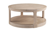 Langford 40" Rustic Round Coffee Table with Open Shelf Storage and Textured Oak Finish