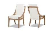 Lennox High-Back Upholstered Reclaimed Pine Wood Dining Chair, Set of 2, Soft Flax Light Beige Chenille