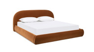 Archie Puffy Grounded Upholstered Platform Bed, King, Burnt Orange