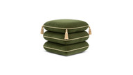 Arabella 19.5" Squared Upholstered Ottoman with Bullion Fringe, Olive Green