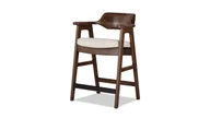Hayes 26.5" Reclaimed Pine Upholstered Counter Stool with Arms, Dark Brown & Soft Flax Light Beige