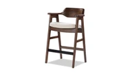 Hayes 29.5" Reclaimed Pine Upholstered Bar Stool with Arms, Dark Brown & Soft Flax Light Beige