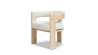 Wren 23" Reclaimed Pine Upholstered Dining Arm Chair with Curved Back, Light Natural & Soft Flax Light Beige Chenille