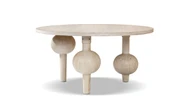Odette 60" Round Reclaimed Pine Sculptural Dining Table, Whitewashed Natural