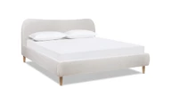 Roman Curved Headboard Upholstered Platform Bed, King, Stone Light Beige Chenille