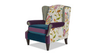 Anya Boho Chic Wingback Accent Arm Chair, Floral & Leopard, Satin Teal & Purple 1