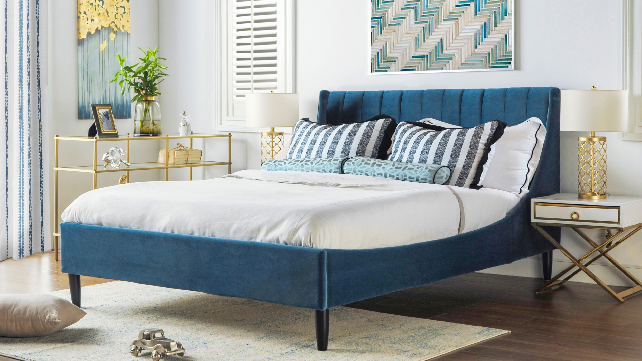 Aspen Vertical Tufted Headboard Platform Bed Set, Queen, Satin