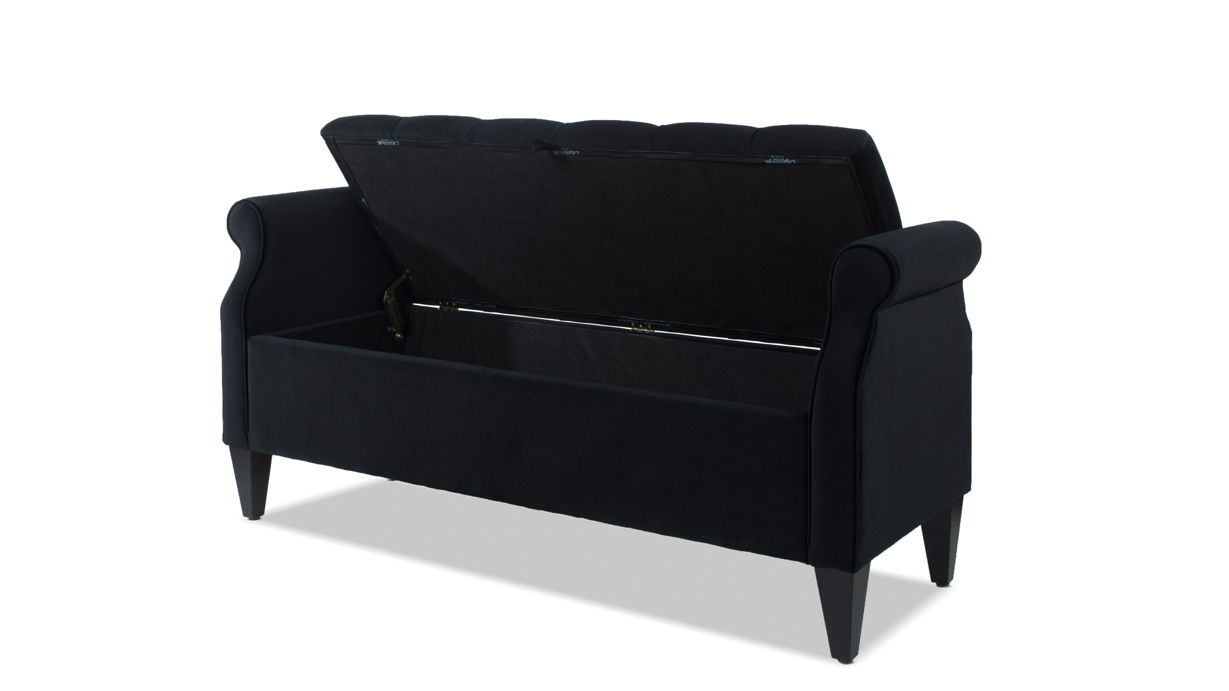 Jacqueline Flip Top Tufted Roll Arm Storage Bench, Black Jennifer