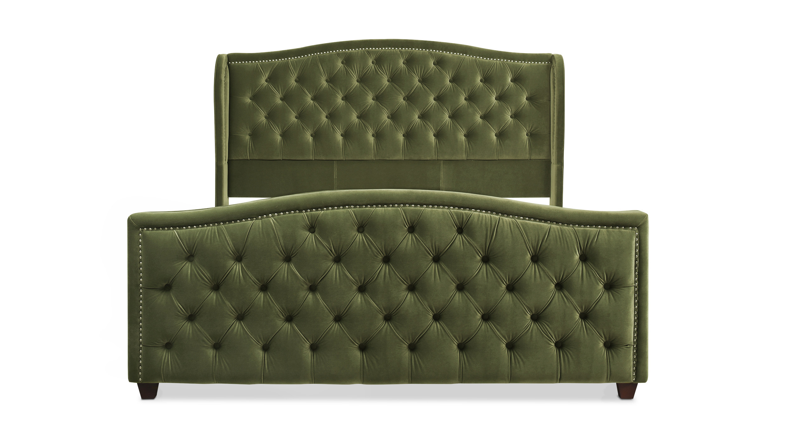 Marcella Upholstered Shelter Headboard Bed Set, King, Olive