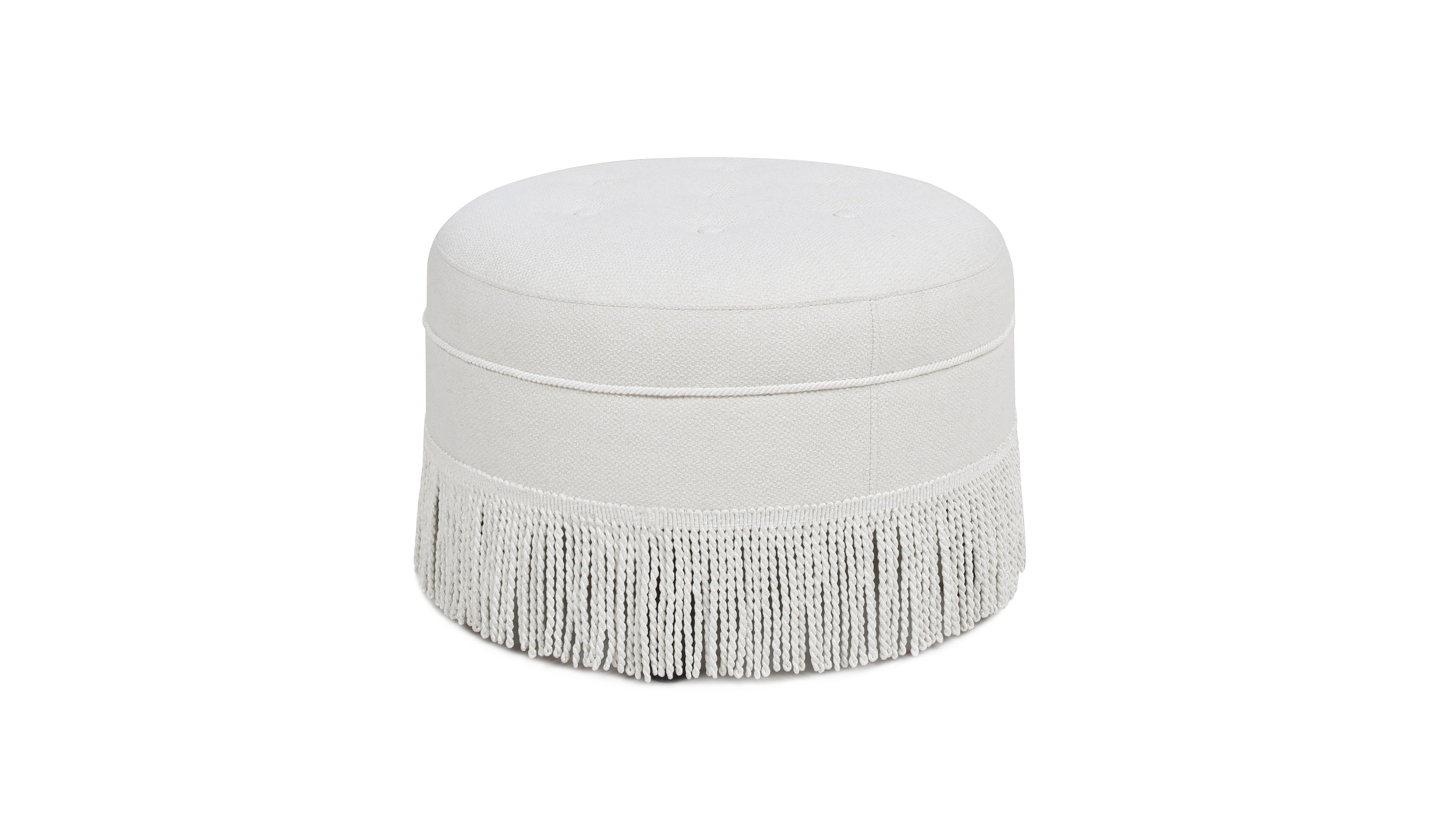 Yolanda Upholstered Round Accent Ottoman, Alabaster Off White