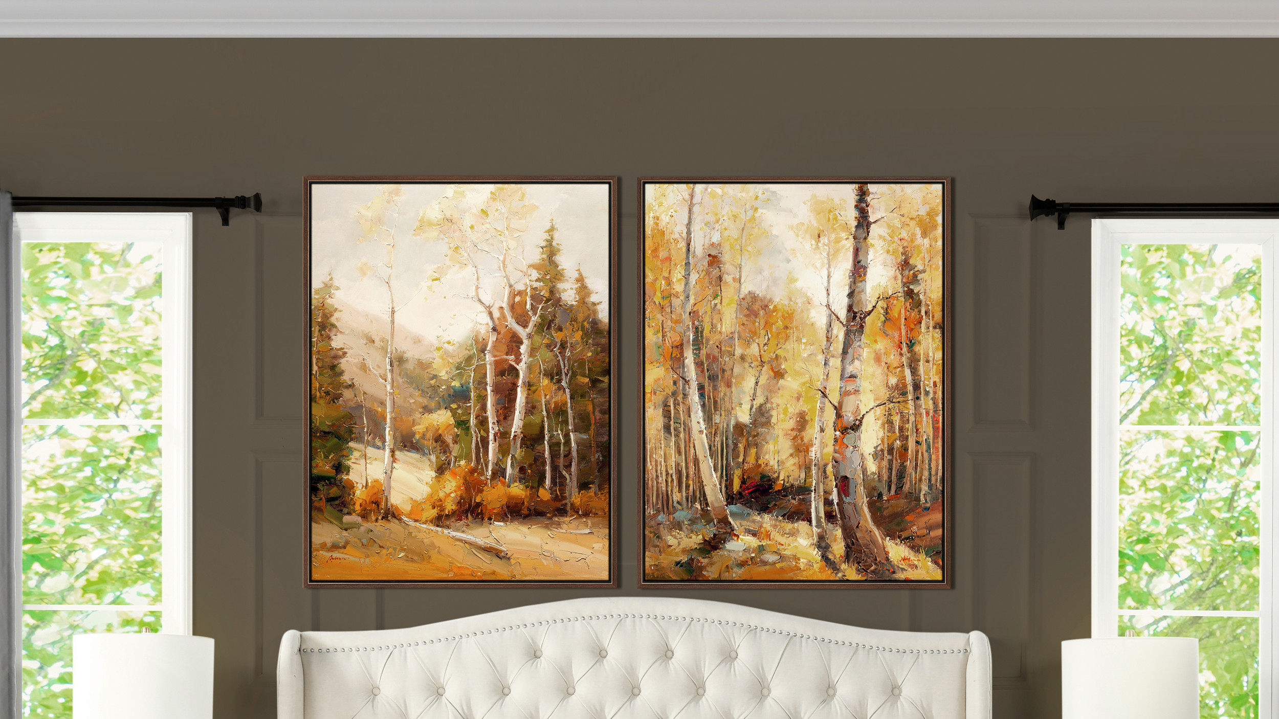 Golden Aspen 1 50x38 Framed Abstract Landscape Giclee Art Print