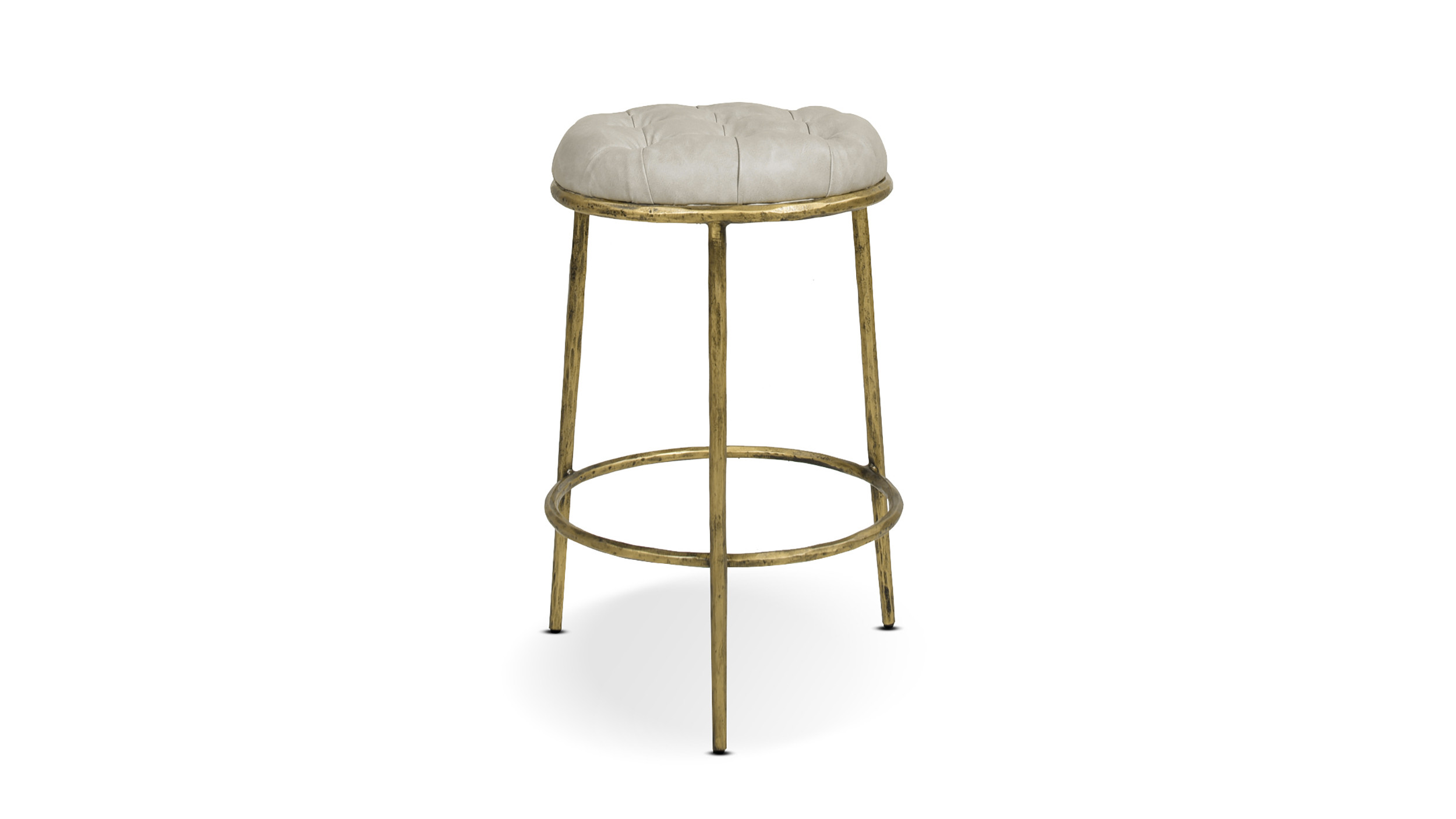 Aerin Hammered Brass Backless Round Bar Stool and Counter Stool