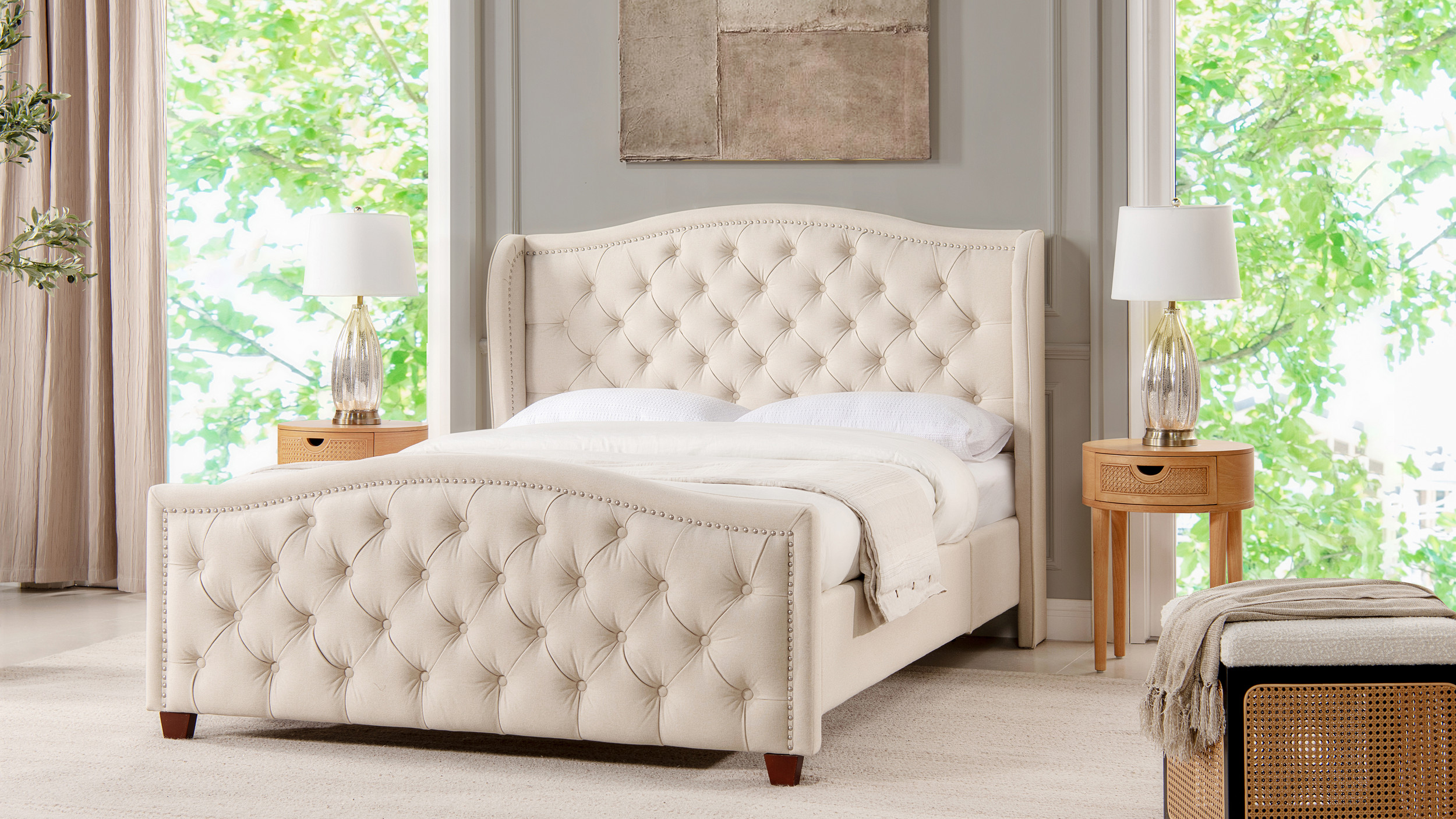 Neutral queen deals bed frame