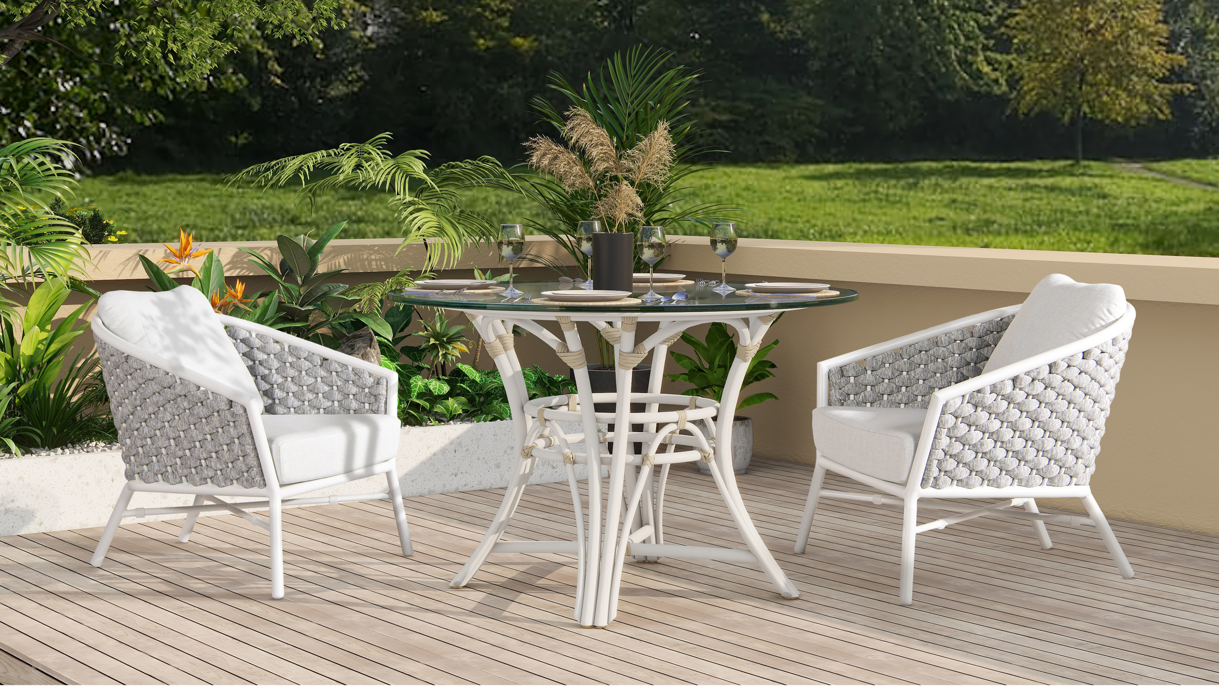 Rowan 30.5 Rope Barrel Back Patio Accent Arm Chair, Set of 2