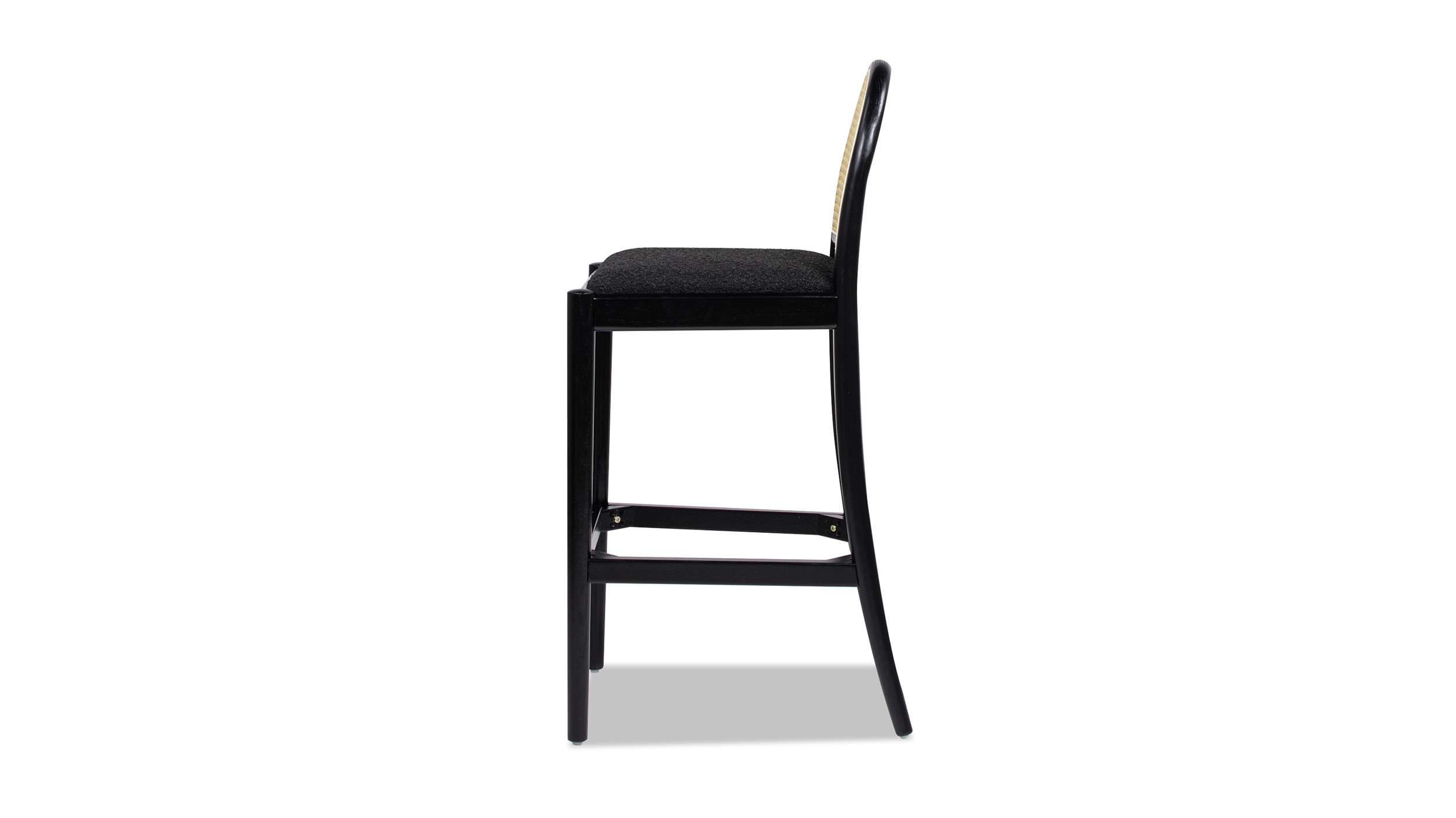 Panama 30.5" Curved Back Cane Rattan Bar Stool, Set of 2, Ebony Black Bouclé