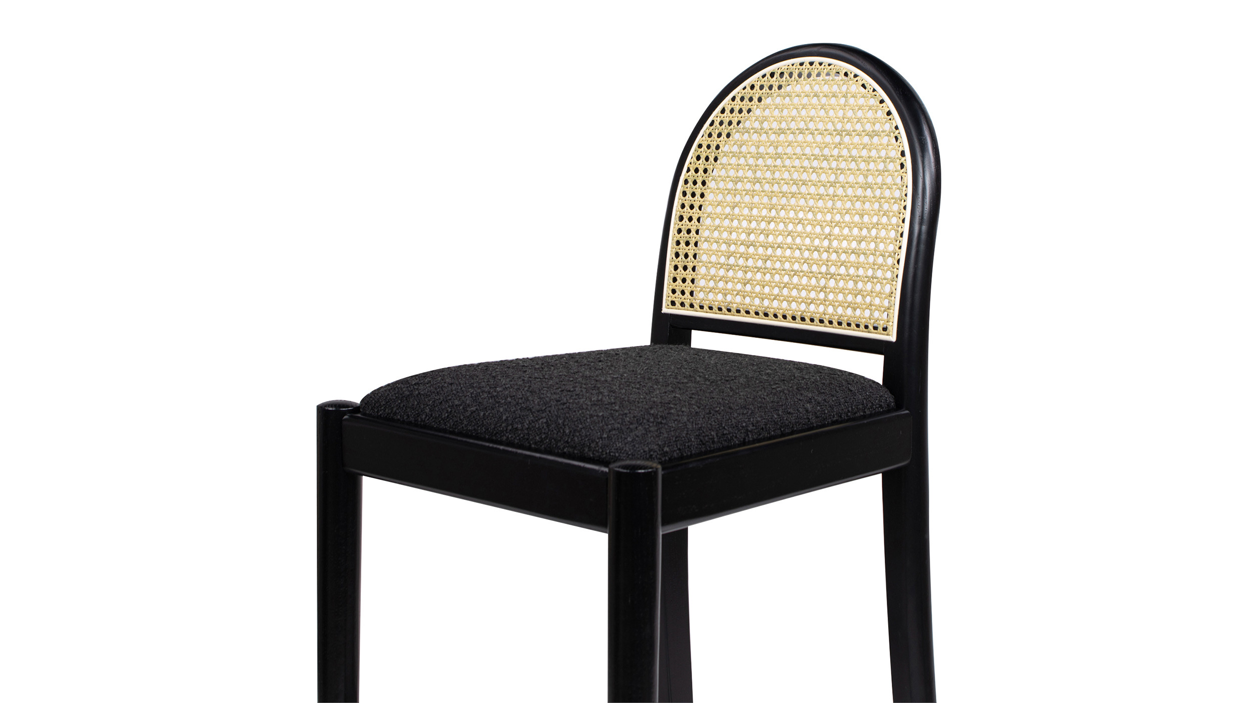 Panama 30.5" Curved Back Cane Rattan Bar Stool, Set of 2, Ebony Black Bouclé