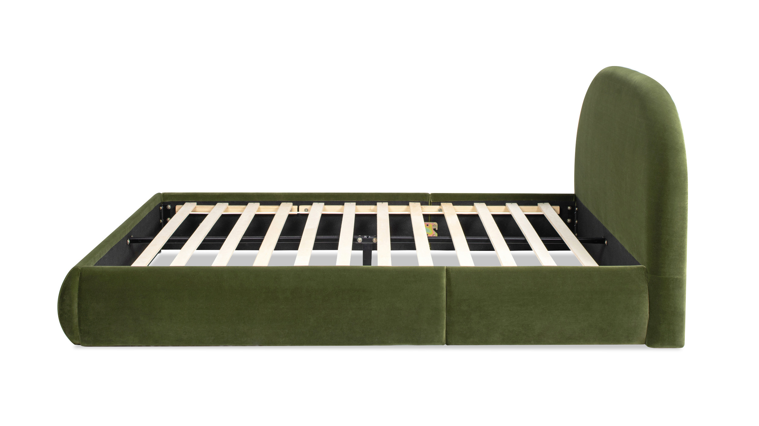 Archie Puffy Grounded Upholstered Platform Bed, Queen, Olive Green