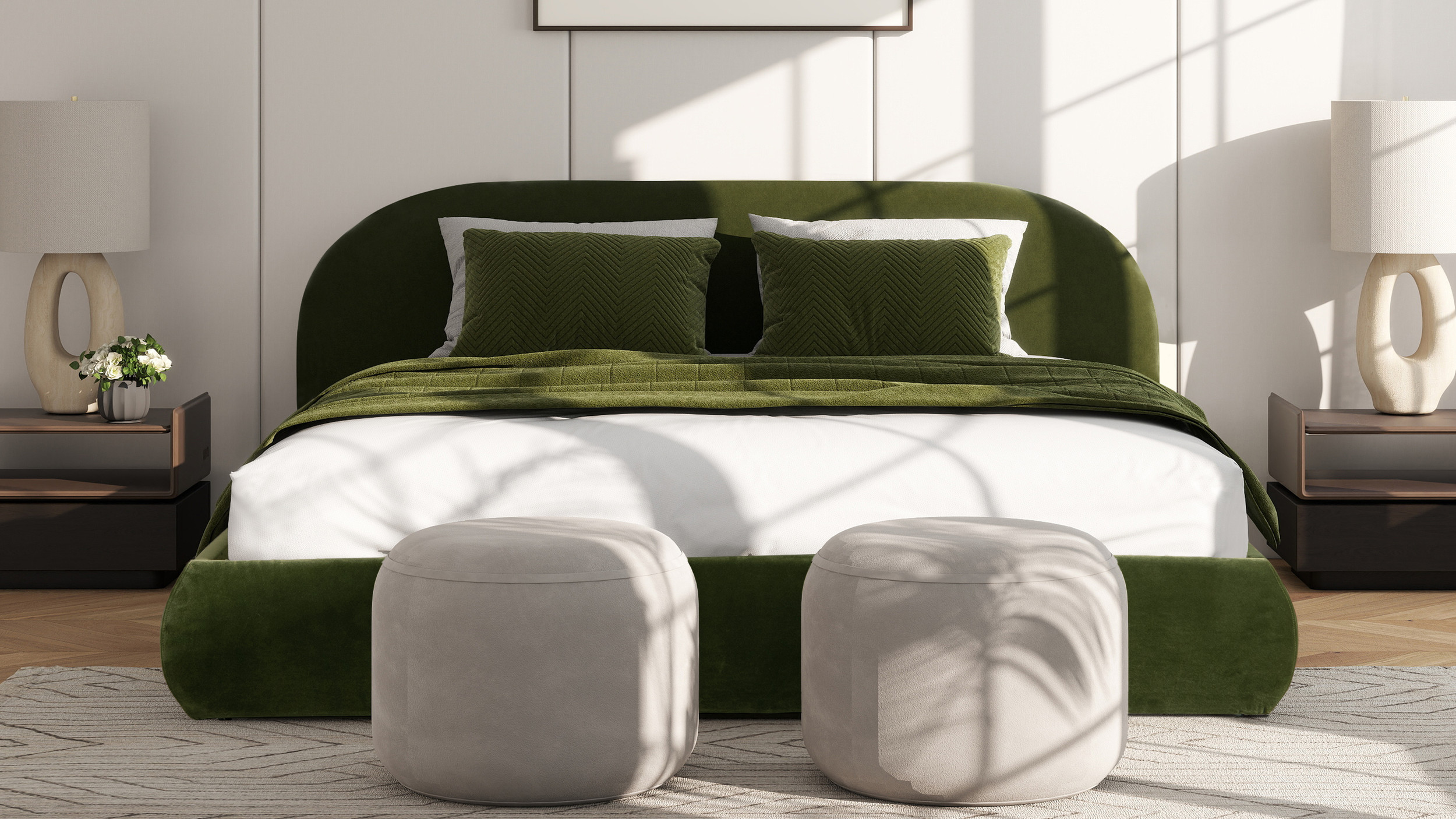 Curensology＜&RC＞キルティングショートベスト オリーブ Archie Puffy Grounded Upholstered Platform Bed, King, Olive Green