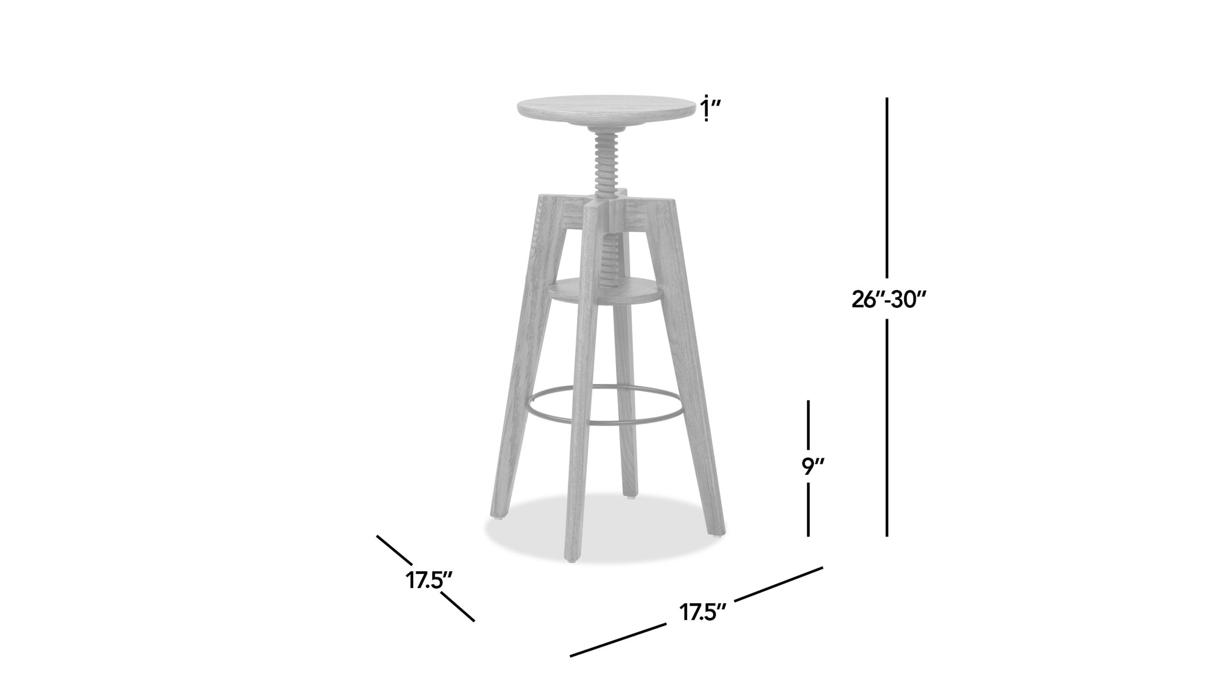 Spencer Minimalist Oak Wood Adjustable Bar Counter Stool, Walnut